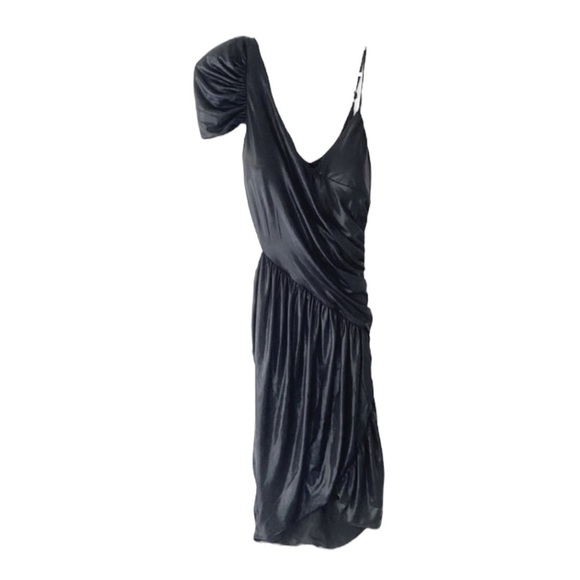 Bebe x Kardashians Black Shiny Metallic Ruched Mini Dress Size M Party Cocktail - Picture 14 of 14